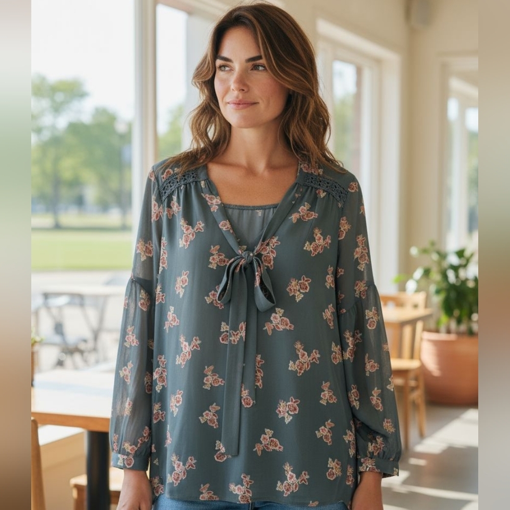 DR2 Women's Floral Long Sleeve Blouse - Small - NWT